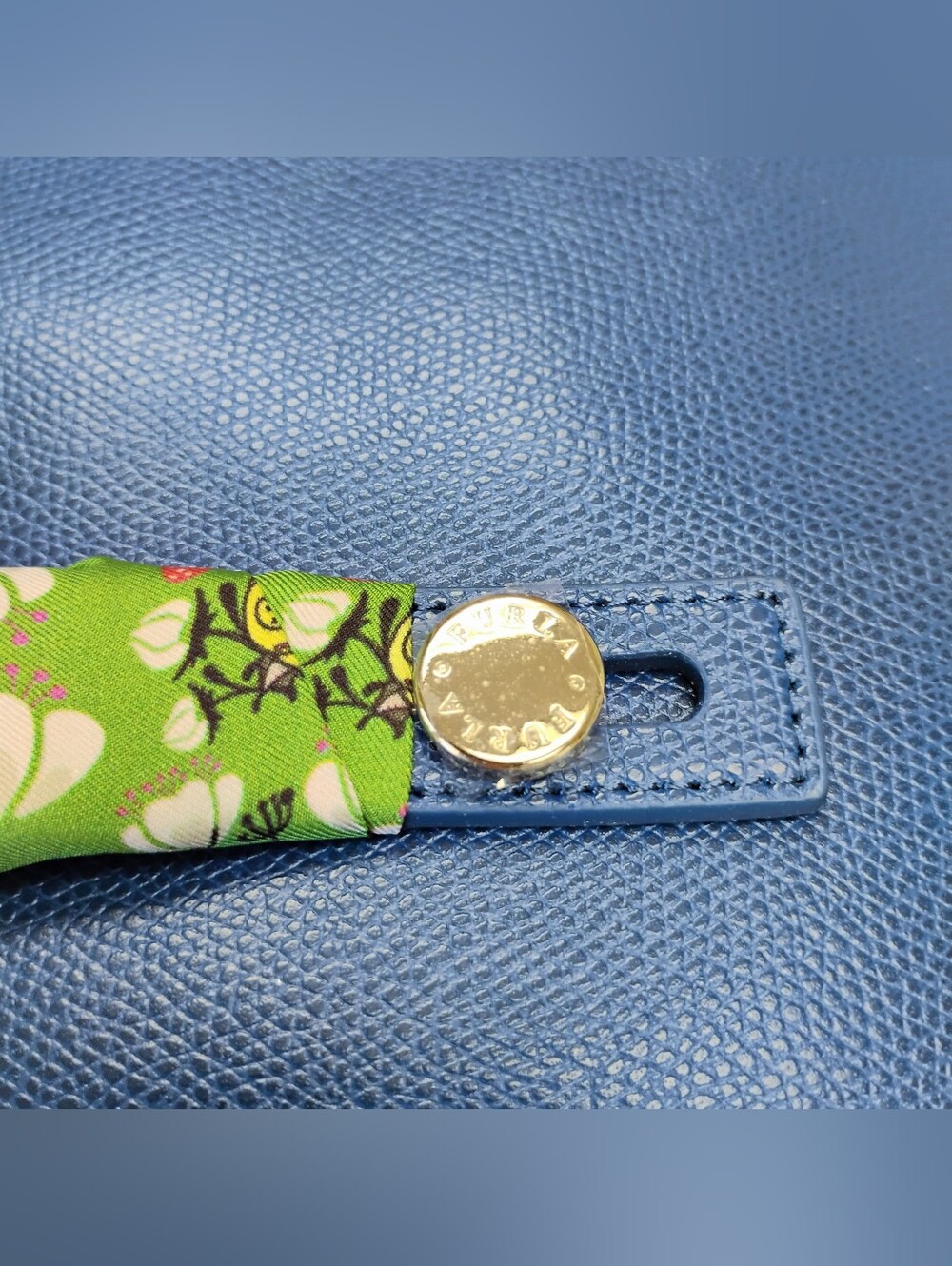 NWT Furla Leather Clutch w/ Green Floral Scarf Accent GHW - Picture 7 of 13